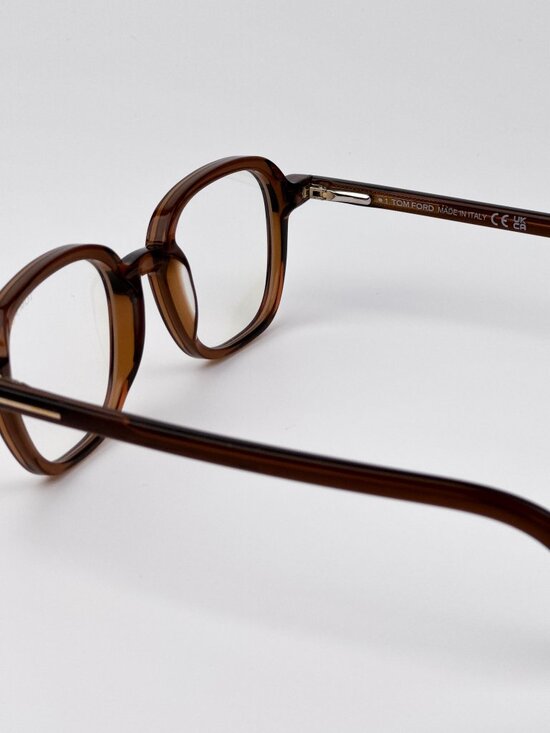 Tom Ford FT5837-B 048 Eyeglasses – Transparent Brown Rounded Square Blue Block main image 9